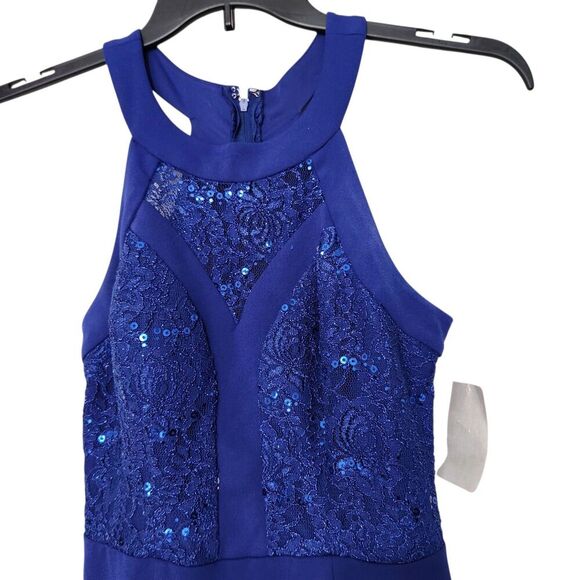 Speechless Maxi Dress Size 3 Blue Royal Color Sleeveless Sequins Open Leg - Picture 3 of 15